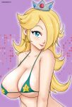  1girl alluring bikini blonde_hair blue_eyes crown gummslime gumroad nintendo pin_up princess_rosalina royalty super_mario_bros. under_boob 