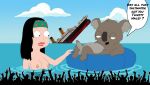  1boy 1girl american_dad anthro audience breasts edit english_text erection furry gp375 hayley_smith innertube koala nipples nude ocean parody partially_submerged penis reginald_koala skinny_dipping speech_bubble swimming titanic water 