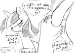 anal cutie_mark dialogue equid equine friendship_is_magic haiku_oezu hasbro horse monochrome my_little_pony pink_eyes pink_mane pink_tail purple_body purple_fur text twilight_sparkle twilight_sparkle_(mlp) two-tone_hair unicorn wrong_hole