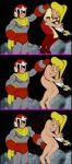  blonde blonde_female blonde_hair character_request closed_eyes copyright_request edit fingering_pussy helmet long_boots megaman_(1994_tv_series) nude_edit panties ponytail prosthesis prosthetic_arm proto_man roll_(megaman_1994_tv_series) 