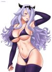  1girl alluring big_breasts bra camilla_(fire_emblem) deviantart elbow_gloves fanbox_reward fire_emblem fire_emblem_fates gummslime gumroad lingerie milf panties patreon purple_hair stockings underwear 