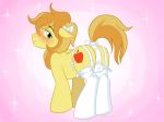 1_boy 1_male 2012 blush braeburn braeburn_(mlp) butt cutie_mark equine friendship_is_magic green_eyes hasana-chan horse male my_little_pony pink_background pony shy solo stockings tongue