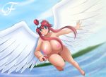 angel big_breasts blue_eyes blush breasts fuuro_(pokemon) gym_leader huge_breasts nipples nude pokemon pubic_hair pussy red_hair skyla smile solo uncensored wings