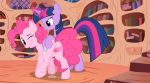 blue_eyes cutie_mark earth_pony equid equine friendship_is_magic hasbro horse my_little_pony pink_body pink_eyes pink_fur pink_mane pink_tail pinkamena_(mlp) pinkie_pie pinkie_pie_(mlp) purple_body purple_fur scruffypony tail twilight_sparkle twilight_sparkle_(mlp) two-tone_hair unicorn yuri