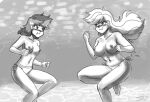  1girl 2_girls applejack big_breasts bikini bikini_bottom breasts casual_nudity clothes competition cutie_mark female_only friendship_is_magic greyscale hasbro humanized john_joseco monochrome my_little_pony nipples nudity partial_nudity puffy_cheeks rainbow_dash scrunchy_face swimsuit topless underwater yuri 