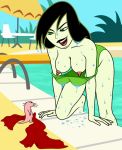 black_hair breasts disney erect_nipples erection gagala green_eyes green_skin kim_possible long_hair nipples pool rufus shego smile topless wardrobe_malfunction water