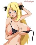  big_breasts bikini_top blonde blonde_hair blue_eyes blush breasts ecchi_senpai ecchisenpai hair huge_breasts nintendo nipples pokemon shirona_(pokemon) 