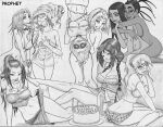  6+girls avatar:_the_last_airbender azula big_breasts birthday_cake black_cat_(marvel) blue_eyes breasts cake_(food) cleavage crossover dark-skinned_female domino_mask earth_kingdom felicia_hardy fire_nation happy_birthday jin_(avatar) lipstick long_hair makeup marvel marvel_comics mask naruto prophet red_lipstick sakura_haruno spider-man_(series) tied_up white_hair 