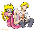  1girl barefoot blush breasts feet footjob full_body nintendo nipples peach penis princess_peach pussy sakurakasugano sakusakupanic super_mario_bros. super_princess_peach uncensored 