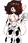 big_ass big_breasts brown_hair cow_ears cow_girl cow_suit english_text milk original panties red_horns white_background yeny_(oc)