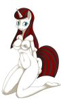 2012 alpha_channel anthro belly blue_eyes breasts equine fangs female horn kloudmutt kloudmutt_(artist) kneel kneeling midriff my_little_pony navel nipples nude solo unicorn