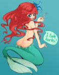 blue_eyes breasts butt disney female fork hair looking_at_viewer mermaid princess_ariel red_hair sideboob slugbox solo the_little_mermaid