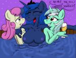  3_girls 3girls anthro anthro_only bonbon bonbon_(mlp) breasts english_text female_only friendship_is_magic hot_tub king-cheetah lyra lyra_heartstrings my_little_pony nipples partially_submerged princess_luna text topless topless_female yuri 