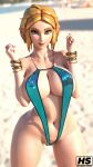 1girl 3d alluring bare_legs big_ass big_breasts bikini blonde_hair blue_bikini curvy female_only hagiwara_studio long_hair looking_at_viewer navel nintendo posing princess_zelda sling_bikini slingshot_swimsuit swimsuit teal_eyes the_legend_of_zelda the_legend_of_zelda:_tears_of_the_kingdom thick_thighs voluptuous