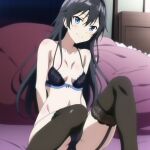  1girl alluring bed black_hair blue_eyes bra lingerie on_bed panties seductive tensura thigh_high_stockings underwear yahari_ore_no_seishun_lovecome_wa_machigatteiru. yukinoshita_yukino 