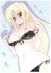  1girl :o blonde_hair blush bra bra_pull breasts fate_testarossa female frapowa front-tie_top heart large_breasts long_hair lyrical_nanoha mahou_shoujo_lyrical_nanoha mahou_shoujo_lyrical_nanoha_strikers navel nipples panties plaid plaid_bra plaid_panties puffy_nipples red_eyes side-tie_panties solo strap_slip underwear underwear_only undressing 