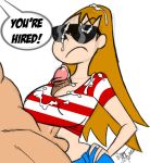 aeolus aeolus06 big_breasts breasts brown_hair cleavage cum dee_dee_replacement dexter's_laboratory facial funny hair long_hair midriff milf paizuri paizuri_under_clothes stripes sunglasses