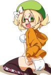 1girl adjusting_clothes adjusting_panties argyle argyle_legwear ass bel_(pokemon) blonde_hair bra braid glasses green_eyes kotomuke_fuurin lingerie panties pokemon pokemon_(game) pokemon_bw pokemon_bw2 short_hair thighhighs touko_(pokemon) underwear white_panties