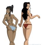 2_girls asami_sato avatar:_the_last_airbender bikini brown_hair coonfoot dark-skinned_female dark_skin female_only korra long_hair looking_back ponytail smile the_legend_of_korra