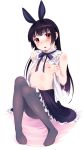 1girl :o animal_ears bad_id black_hair blush breasts brown_eyes bunny_ears flat_chest gokou_ruri hairband high_res highres hime_cut legs long_hair mole navel nipples open_clothes open_shirt ore_no_imouto_ga_konna_ni_kawaii_wake_ga_nai oryou pantyhose shirt skirt small_breasts solo