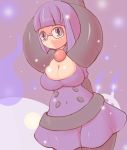 1girl artist_request breasts chandelure cleavage creatures_(company) elite_four elite_four_(unova_region) game_freak glasses huge_breasts humans_of_pokemon megane nintendo pokemon pokemon_(anime) pokemon_(game) pokemon_black_2_&_white_2 pokemon_black_and_white pokemon_bw pokemon_bw2 pokemon_masters purple_eyes purple_hair shauntal_(pokemon) shikimi_(pokemon) short_hair smile