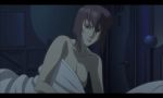 1girl anime arm arms babe bare_shoulders bed bed_sheet bedroom breasts cleavage collarbone female ghost_in_the_shell ghost_in_the_shell:_stand_alone_complex_2nd_gig hair kusanagi_motoko motoko_kusanagi neck nude nude_cover pillow purple_hair short_hair smile solo topless under_covers