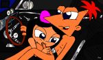 black_hair blue_eyes bow car disney erection fellatio in_car isabella_garcia-shapiro long_hair nude oral orange_hair penis phineas_and_ferb phineas_flynn rayryan rayryan_(artist) short_hair smile