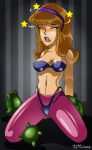 blush bra breasts daphne_blake dizzy hairband long_hair monster orange_hair panties panties_over_pantyhose purple_bra purple_panties restrained scooby-doo shiny slime star underwear x^j^kny_(artist)