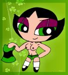 black_hair bow_panties breasts buttercup frilly_panties green_eyes green_panties nipples panties powerpuff_girls rayryan_(artist) short_hair smile solo topless underwear