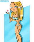  aqua_eyes bikini blaineley blonde_hair bracelet breasts cleavage ear_piercing earrings hair heart jewelry lipstick long_hair piercings solo total_drama_island 