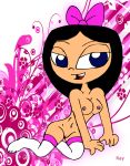 black_hair blue_eyes bow breasts disney hairless_pussy isabella_garcia-shapiro long_hair nipples nude phineas_and_ferb pussy rayryan_(artist) solo stockings