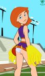 ann_possible ass bigtyme blue_eyes blue_panties cheerleader disney football_field kim_possible looking_back milf orange_hair panties pom_poms short_hair skirt skirt_lift solo