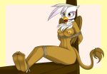 2012 anthro avian ball_gag bdsm beak bird bondage bound breasts feathers female friendship_is_magic gilda gilda_(mlp) gryphon hair kloudmutt kloudmutt_(artist) looking_at_viewer my_little_pony nipples nude plain_background rope solo wings yellow_eyes