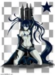 belt black_rock_shooter black_rock_shooter_(character) blue_eyes boots bra gloves pale_skin shadman shorts twin_tails weapon