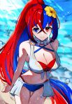  1girl 1girl alear_(female)_(fire_emblem) alear_(female)_(seaside_dragon)_(fire_emblem) alear_(fire_emblem) alluring bangle big_breasts bikini blue_bikini bracelet crossed_bangs fire_emblem fire_emblem_engage fire_emblem_heroes heterochromia high_res jewelry multicolored_clothes multicolored_hair official_alternate_costume official_alternate_hairstyle red_bikini red_hair s_n_reon split-color_hair swimsuit two-tone_hair water waves white_bikini 