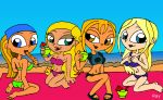 bikini blue_eyes breasts bridgette_(tdi) brown_eyes cartoon_network cleavage dakota_milton_(tdi) dawn_(tdi) green_eyes lindsay_(tdi) lipstick long_hair looking_back ponytail rayryan rayryan_(artist) smile total_drama:_revenge_of_the_island total_drama_island