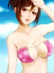 1girl bikini bikini_top blush breasts brown_eyes brown_hair cleavage lips looking_at_viewer meiko meriko project_diva project_diva_(series) project_diva_2nd smile solo sweat swimsuit vocaloid