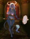 2012 big_breasts blue_hair bovine breasts cow female hair hammer hooves horn huge_breasts jessica_elwood_(artist) long_hair looking_at_viewer nipples nude plantigrade red_eyes solo tail_tuft voluptuous warhammer weapon wide_hips