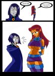 archangemon big_breasts boots breasts cape comic dc_comics funny gloves green_eyes grey_skin long_hair orange_skin pale_skin purple_eyes purple_hair raven_(dc) red_hair shitapai short_hair starfire surprise teen_titans under_boob underboob