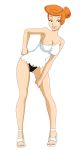  1girl bare_arms black_panties breasts clothed dress female female_human female_only full_body high_heels human looking_at_viewer milf panties pantyshot pervyangel red_hair redhead short_dress solo standing the_flintstones transparent_background white_high_heels wilma_flintstone 