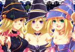  3_girls 3girls ankh black_magician_girl blonde_hair book breasts chain chains cleavage cross dark_magician_girl duel_monster female gagaga_girl green_eyes hat hexagon jewelry magi_magi_magician_gal mugicha_(sukimachaya) multiple_girls necklace one_eye_closed pentacle purple_eyes red_eyes star wallet wand wink yu-gi-oh! yu-gi-oh!_zexal yuu-gi-ou yuu-gi-ou_duel_monsters yuu-gi-ou_zexal 