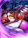  1girl 2boys aoi_subaru armpits ass black_hair breasts capcom drill_hair fingerless_gloves gloves grin hakan halter_top halterneck han_juri highres large_breasts multiple_boys nail_polish purple_eyes purple_nails seth_(street_fighter) sideboob smile street_fighter street_fighter_iv street_fighter_iv_(series) twin_drills 