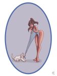  ass avatar:_the_last_airbender blue_eyes breasts brown_hair dark_skin dog embarrassing funny korra looking_down naga_(avatar) naked_towel nude pandatails shiny shiny_skin the_legend_of_korra towel 