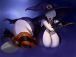  black_hair flying gigantic_ass gigantic_breasts goth goth_girl gothmom halloween hidden_eyes marauder6272 moon night original_character voluptuous white_hair witch witch_hat 