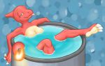 anthro anthrofied bath bathtub breasts buttstorm's_roommate charmeleon claws fangs female fire fire_type_pokemon flaming_tail gen_1_pokemon lizard looking_at_viewer nintendo non-mammal_breasts nude one_eye_closed orange_body orange_skin partially_submerged pokemon pokemon_(species) pokemorph relaxing reptile scalie simple_background solo tongue video_games water wink