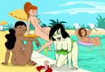 bikini black_hair bonnie_rockwaller breasts brown_hair dark_skin floating_tire gagala green_skin kim_possible kimberly_ann_possible long_hair monique nipples nude orange_hair rufus shego short_hair smile swimming_pool water