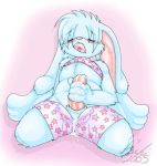 blue_fur blushing bunny cub cumming cumming_penis furry inuki jerkoff masturbation orgasm_face original panties_in_mouth star_print underwear