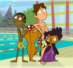  anne_maria_(tdi) ass ass_pinch cameron_(tdi) cartoon_network cody_(tdi) eyebrows funny looking_back pinching pool romanticstyle_(artist) tan thick_ass thick_thighs total_drama_island 