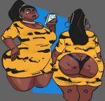 1girl ass bbw big_ass big_breasts dark-skinned_female dress earrings exposed_ass leshawna lips mooncheez3 panties phone sexy total_drama_island wide_hips