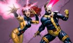  brown_hair cyclops_(x-men) jean_grey long_hair marvel marvel_girl red_hair robert_atkins scott_summers short_hair simon_gough x-men 